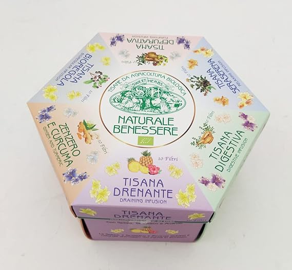 Apicoltura Brezzo, набор горячего травяного чая, набор травяных чаев разных сортов, 60 пакетиков, 80 г, органический.