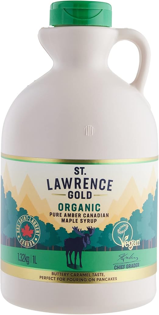 Органический кленовый сироп St Lawrence Gold, 1 л - 100% чистый канадский янтарный кленовый сироп - насыщенный сливочно-карамельный вкус для блинов, вафель, приготовления пищи и глазирования - без глютена