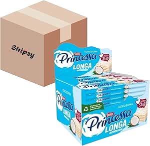 Вафли Princessa Longa с кокосом, 40 г/30 штук в коробке Shipsy.