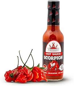 Острый соус Poppamies Scorpion из Тринидада, перец чили «скорпион» — без глютена, веганский, без лактозы — острота: 10+/10 очень острый — 150 мл