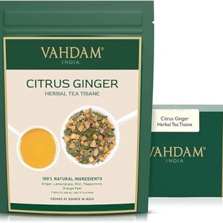 Травяной чай VAHDAM с цитрусовыми и имбирем (100 чашек) 100% натуральный детокс-чай, имбирь, лемонграсс, апельсиновая цедра, мята, перечная мята, имбирь, рассыпной чай с восхитительными цитрусовыми нотками, 100 г (упаковка из 2 шт.)