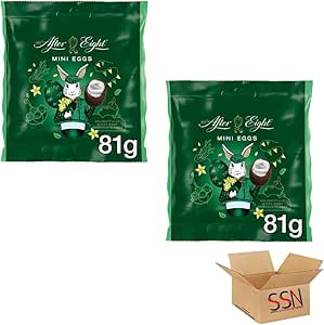 Мини-яйца из темного мятного шоколада After Eight на Пасху, 81 г, упаковка для совместного употребления (2 шт.)