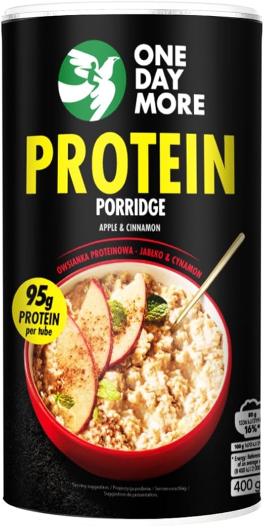 Овсяная каша OneDayMore с высоким содержанием белка, яблоком и корицей, идеально подходит для здоровых завтраков и контроля веса, 450 г.