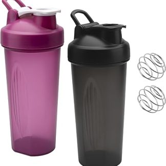 2 шейкера для протеиновых коктейлей по 600 мл с шариком, индикатором уровня жидкости, герметичные, для спортзала, для протеиновых коктейлей, для приготовления кремообразных коктейлей.
