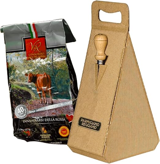 Специальный набор YesEatIs - Пармиджано Реджано Consorzio Vacche Rosse, 40 месяцев, 1 кг - Подарочная коробка с ножом из нержавеющей стали