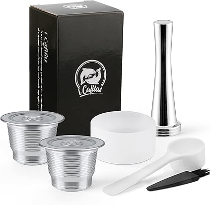 Многоразовые капсулы Cafilas из нержавеющей стали для Nespresso, совместимые с Nespresso, 2 капсулы Nespresso + 1 ложка + 1 щетка + 1 темпер + 1 вспомогательное средство для утрамбовки.