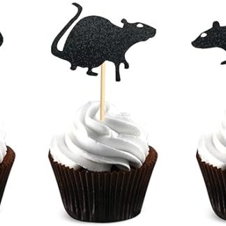 Топперы для кексов в виде крыс, черные с блестками, тематика Хэллоуина и мышки, кубики для украшения детских дней рождения.
