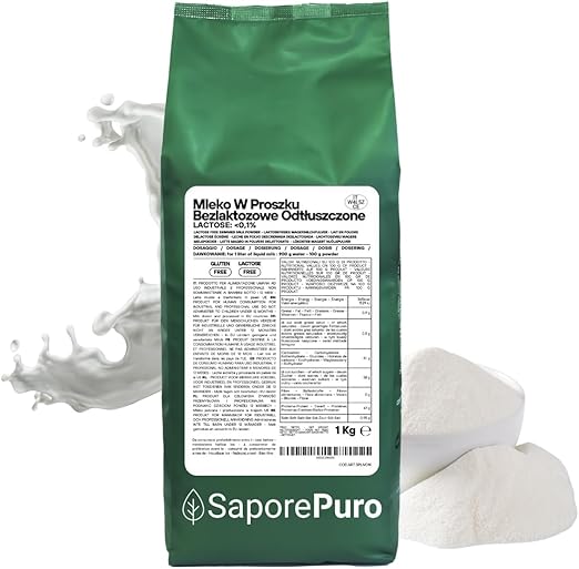 Обезжиренное сухое молоко SaporePuro без лактозы, 1 кг Высокая растворимость Идеально подходит для выпечки тортов, хлеба и мороженого Профессиональное и промышленное использование Без лактозы Без глютена