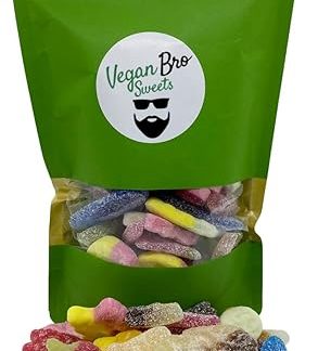 Vegan Bro SWEETS Большая упаковка кислых конфет – 500 г веганских фруктовых желе, жевательной резинки, леденцов, идеально подходит в качестве подарка.