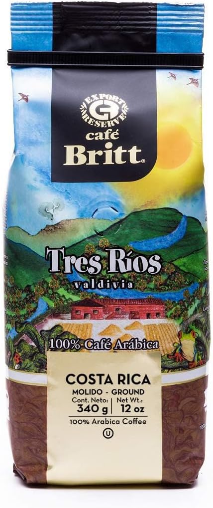 Кофе Café Britt - коста-риканский кофе Tres Rios Valdivia (1 упаковка) - молотый, арабика, кошерный, без глютена, 100% изысканный, средней светлой обжарки.