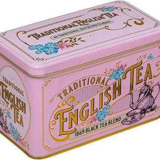 Чай New English Teas в винтажной викторианской розовой жестяной коробке с 40 пакетиками чая English Breakfast 1869 года.