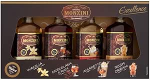 Monzini Сироп бармена с ванилью, шоколадом и ромом, Амаретто, ирландский крем, 4 x 50 мл