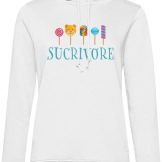 Худи с изображением конфет, мороженого, шоколадного десерта, белое, размер L.