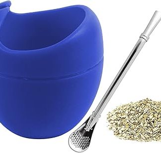 Кружка для мате в форме тыквы [матовая] из силикона - с трубочкой бомбилья (для мате) - неразрушимая, идеально подходит для питья дома, на работе или в путешествиях - не содержит BPA, синего цвета