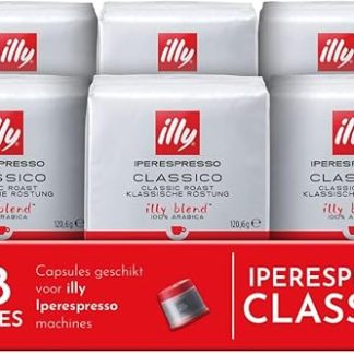 illy, капсулы Iperespresso Classico: 100% арабика с нотками апельсинового цвета и жасмина, нежный вкус и сладкое послевкусие; 6 упаковок по 18 капсул (всего 108 капсул)