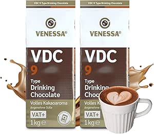 VENESSA VDC9 горячий шоколад 2 x 1 кг – пробный набор – какао-порошок с 9% содержанием высококачественного какао и молока для аппаратов для горячих напитков – растворимый, слегка сладкий, кремообразный