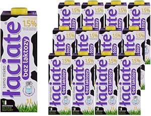 Молоко Łaciate UHT, без лактозы, 1,5% жирности, 1 литр, упаковка из 12 бутылок.