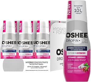OSHEE DROP IN - Набор из 9 флаконов гидроконцентрата по 500 мл - Красный виноград и драконий фрукт - Витамины и минералы - Без искусственных добавок - До 10 л напитка