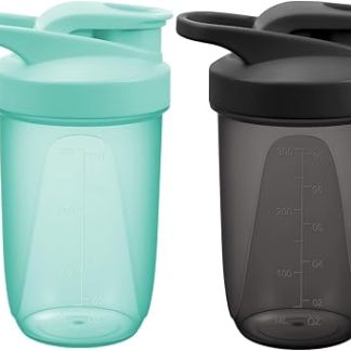 Набор из 2 шейкеров для протеиновых коктейлей с металлическим шариком для смешивания, для приготовления протеиновых коктейлей и добавок, 400 мл, зеленый и черный.