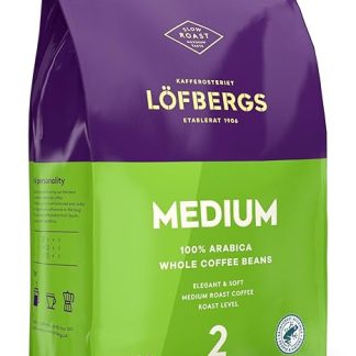 Кофе Löfbergs средней обжарки, 100% арабика, средняя обжарка, деликатный вкус, степень обжарки 2/5, сертифицирован Rainforest Alliance, 1 кг