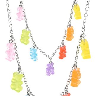 Цепочка с мармеладными мишками, модное ожерелье с мармеладными мишками, красочная резиновая цепочка с подвесками, красочное ожерелье с плюшевым мишкой, мармеладный кулон, креативное ожерелье с медведем.