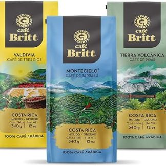 Café Britt® — кофе из Коста-Рики (12 унций) (3 упаковки) (Происхождение: Таррасу, Трес-Риос и Поас) — молотый, арабика, кошерный, безглютеновый, для гурманов, средней и темной обжарки