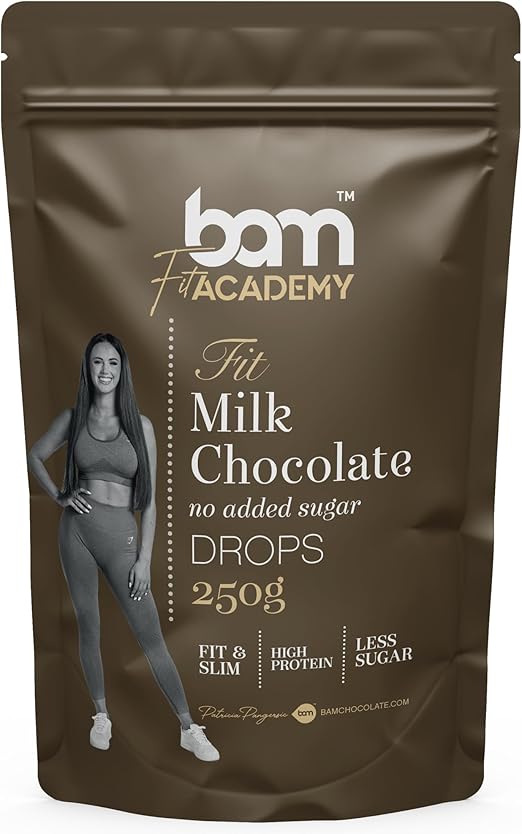 Шоколадные капли BAM из молочного шоколада, без добавления сахара, калорий, тающих кусочков, для домашней и профессиональной выпечки, 250 г.