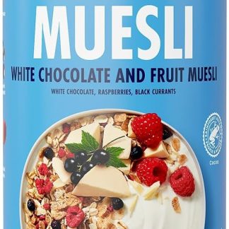 Мюсли OneDayMore с фруктами и белым шоколадом, 400 г. Овсяные и ячменные хлопья с малиной и черной смородиной. Завтрак, богатый клетчаткой. Овсяные мюсли с белком. Сублимированные фрукты.