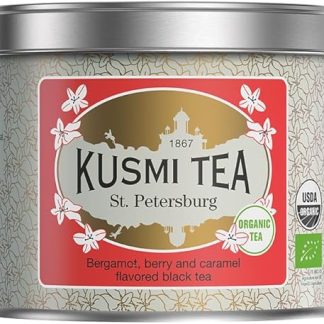 Чай Kusmi - Санкт-Петербург - Органический черный чай - Эрл Грей - Смесь черного чая с красными ягодами, карамелью, ванилью и бергамотом - Металлическая жестяная банка для чая 100 г на 50 чашек