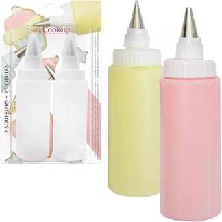 ScrapCooking - Набор из 2 бутылок с дозатором и крышками, 185 мл - Для мороженого, тортов, печенья, посыпки, десертов, шоколадных соусов - Гибкий пищевой материал - Кухонная бутылка - 5165