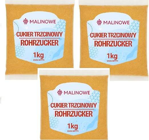 Набор из 3 банок коричневого сахара со вкусом малины и тростника, 1 кг, высококачественный натуральный подсластитель.