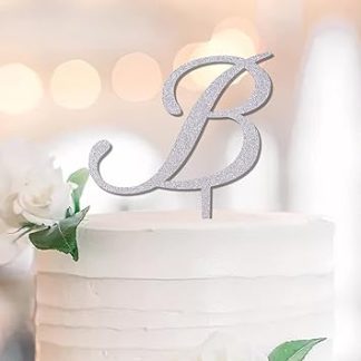 Монограмма «B» для украшения торта, серебряная, с блестками, любая инициал на заказ, свадебное украшение, подарок на свадьбу в деревенском стиле для семьи и друзей. Инициалы A B C D E F G H I J L M N K O P R