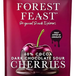 Вишни в темном шоколаде FOREST FEAST, 6 x 120 г, кисло-сладкий вкус, вишня, фрукты, закуска, 60% бельгийского темного шоколада, без глютена и подходит для веганов.