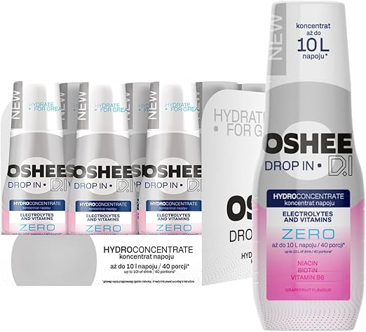 OSHEE DROP IN ZERO - Набор из 9 бутылок гидроконцентрата по 500 мл - Грейпфрут - Электролиты и витамины - Без сахара и искусственных добавок - До 10 л напитка