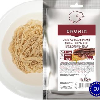 BROWIN® Овечья оболочка, натуральная оболочка 310606 высококачественная натуральная оболочка для домашних колбас, можжевеловой колбасы, белой колбасы, печеной колбасы калибр 18/20 мм, 20 метров 4-5 кг мяса