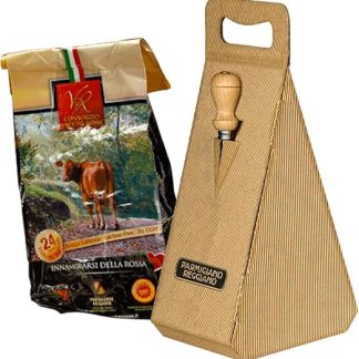 Специальный набор YesEatIs - Пармиджано Реджано Consorzio Vacche Rosse, 24 месяца, 1 кг - Подарочная коробка с ножом из нержавеющей стали