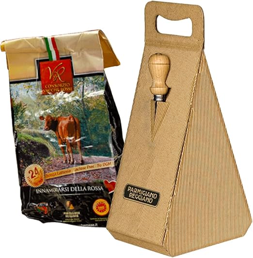 Специальный набор YesEatIs - Пармиджано Реджано Consorzio Vacche Rosse, 24 месяца, 1 кг - Подарочная коробка с ножом из нержавеющей стали