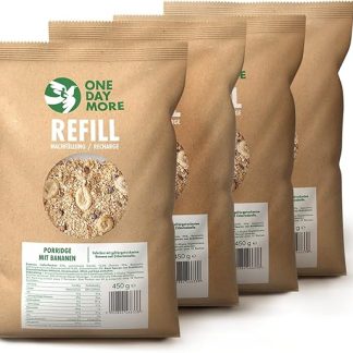 Овсяная каша OneDayMore с бананом без добавления сахара | Упаковка из 4 хлопьев по 450 г | Овсяные хлопья с сублимированным бананом и инулином из корня цикория | Быстрый завтрак