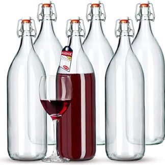 Стеклянная бутылка KADAX для ликера, фруктового, в винтажном стиле, изготовлена из содового стекла, прозрачная бутылка с откидной крышкой, бутылка для айвового ликера (1,9 л, 6 штук)