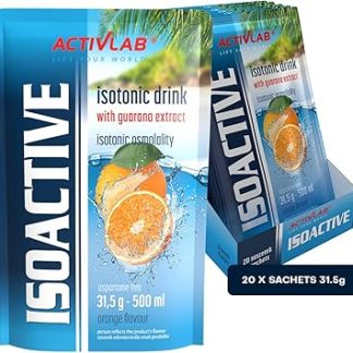 Изотонический напиток Activlab Isoactive с гуаной, электролитами, витаминами группы В, 20 x 31,5 г, апельсиновый, с гуараной, 500 мл, спортивный напиток, удобная сумка, 3 лабораторных испытания.