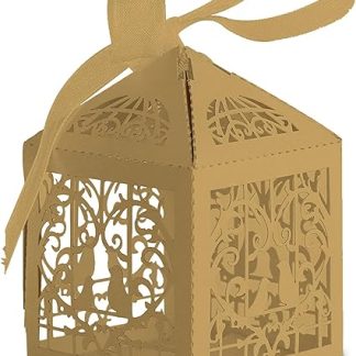 Набор для украшения конфет Trimming Shop, 100 штук, подарочная коробка с любимыми принадлежностями, точная резка, милые птички, любовь, свадьба, день рождения, вечеринка в честь рождения ребенка, мероприятие, с лентами, золотые.