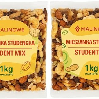 Набор для студентов с малиной: 2 упаковки по 1 кг орехов и сухофруктов.