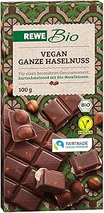 REWE Bio Vegan Ganze Haselnuss (веганский безлактозный шоколад с фундуком) 100г