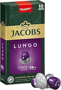 Капсулы Jacobs Lungo 8 Intenso, интенсивность 8, 10 штук - совместимы с кофемашинами Nespresso®*