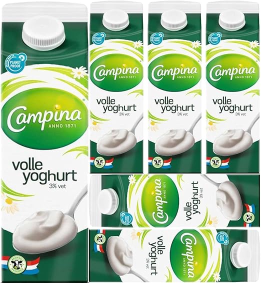 Йогурт Campina Full Yogurt, 3% жирности, 1000 миллилитров, упаковка из 6 штук, продается в продуктовом магазине Pufai.