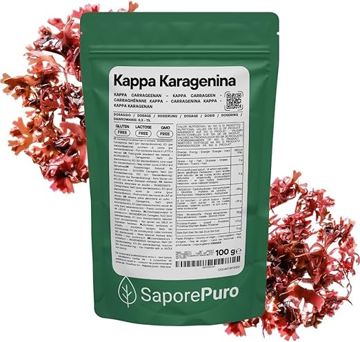 Порошок каппа-каррагинана SaporePuro 100 г – без глютена – желирующий агент и стабилизатор для несладких блюд, мясных деликатесов, желе и десертов.