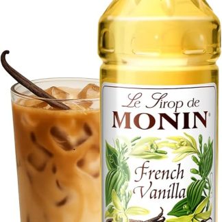 Сироп Monin со вкусом французской ванили, в упаковке, универсальный вкус, натуральные ароматизаторы, идеально подходит для кофе, смузи, коктейлей и детских напитков, без ГМО, без глютена (1 литр)