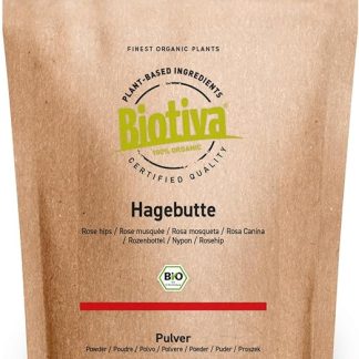 Органический порошок шиповника Biotiva, 500 г – собран в ЕС – свежемолотый из целых плодов шиповника в Германии – расфасован и проверен в Германии (DE-ÖKO-005)