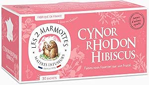 Les 2 Marmottes - Настой шиповника и гибискуса, 30 пакетиков - Фруктовый и бодрящий - Сделано во Франции - Без добавления ароматизаторов - 88 г