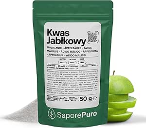 Порошок яблочной кислоты SaporePuro 50 г | Высокая растворимость и кислый вкус | Идеально подходит для напитков, десертов и пищевых добавок | Пищевой класс | Без глютена
